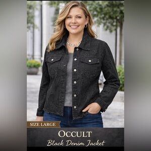 OCCULT Black Denim Jean Jacket Size Large Eyelet Cut Outs